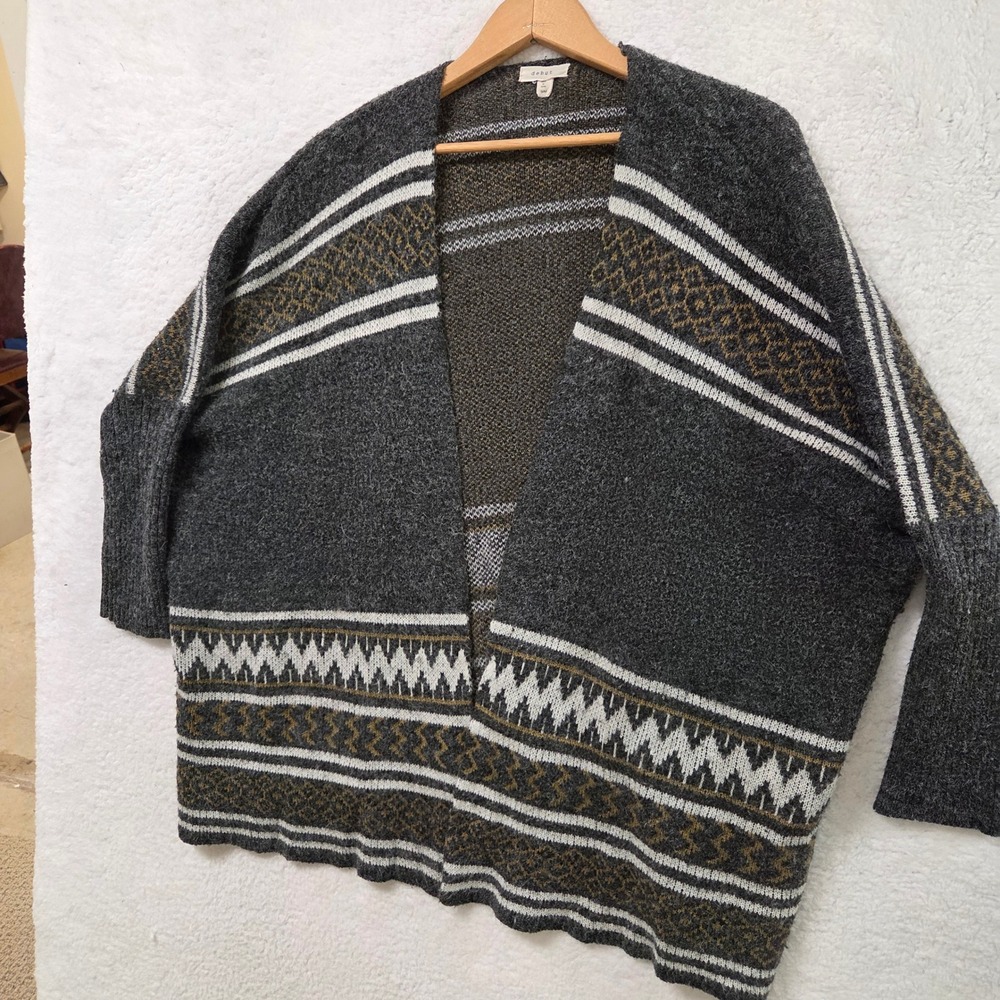 Debut Cardigan Grandpa Sweater Womens Small S Open Front Geometric‎ Pattern Gray
